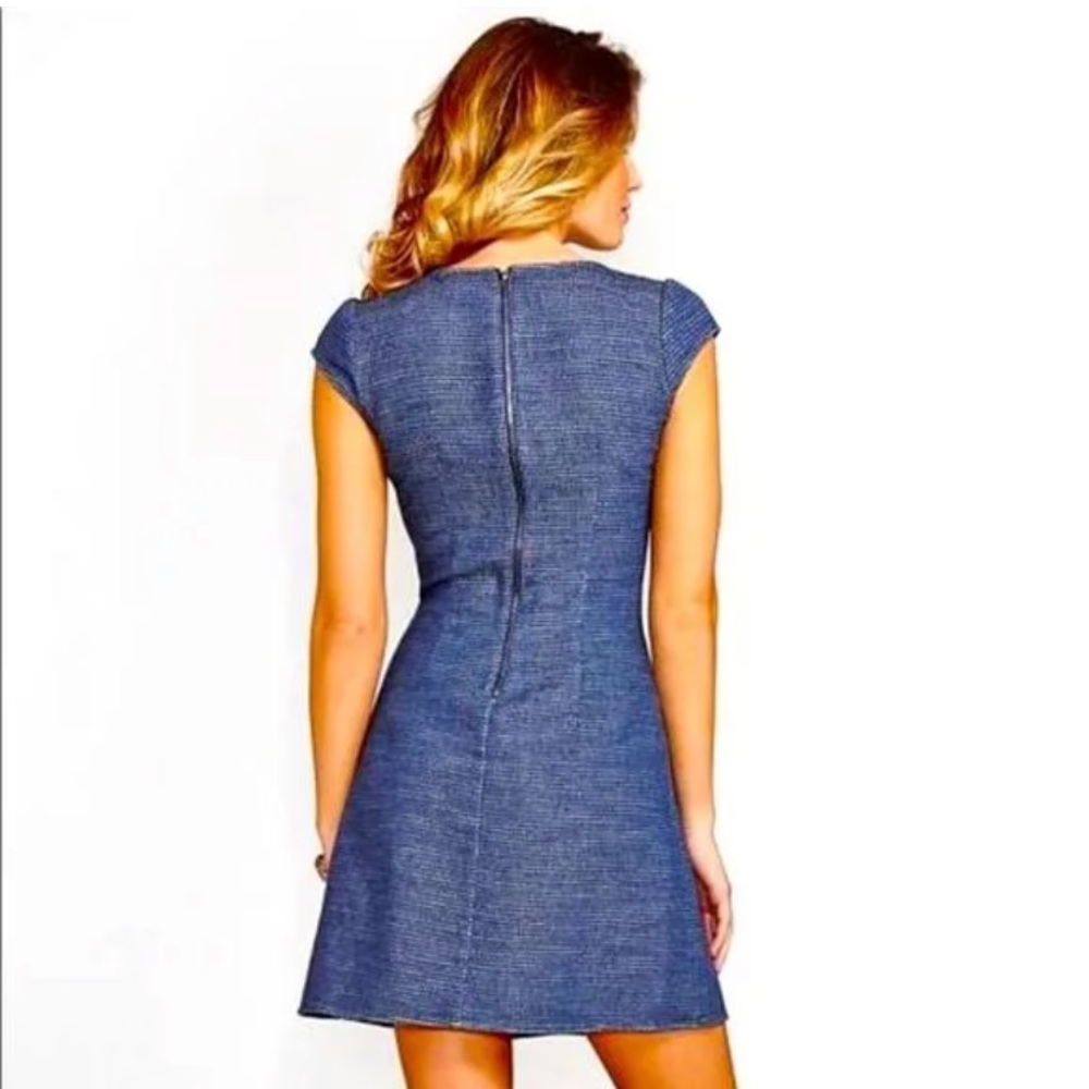 SOLD GUESS Indigo Cap-Sleeve Boucle Dress - Picture 4 of 15